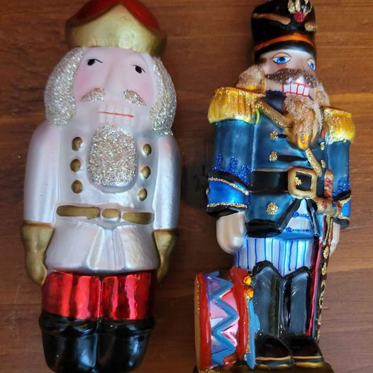 Polish Blown Glass Nutcracker Christmas Ornaments (2)