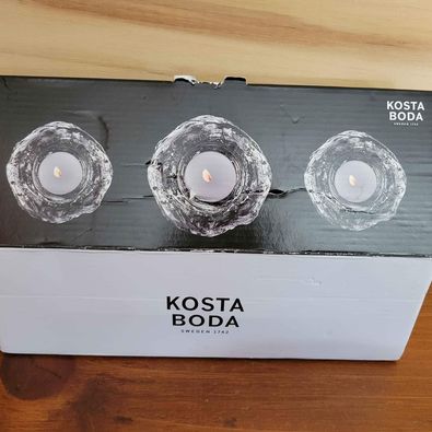 Kosta Boda,Boxed 3 pce Set of Snowball Votive Canle Holders,2 small 1 Medium,Ann Warrf, Sweden