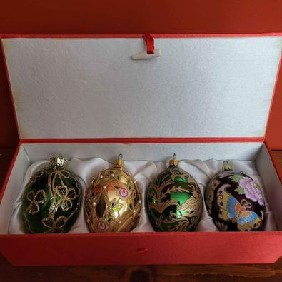 Joan Rivers Blown Glass Faberge Egg Inspired Christmas Ornaments (4 pce)