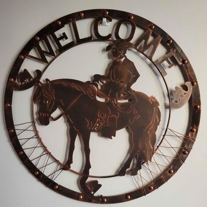 Laser Cut Metal Cowboy Western Welcome Sign, Measures 24