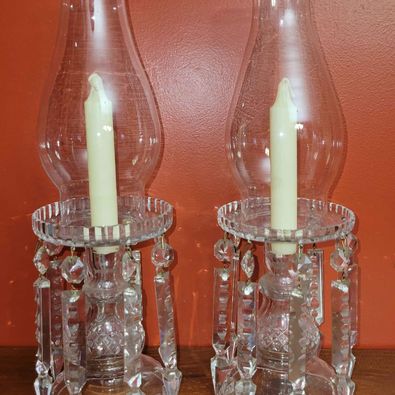 Vintage Crystal Drop Prism Mantel Lusters w/ Shades