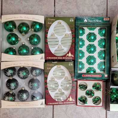 Large Lot of Various Green Glass Christmas Ornaments