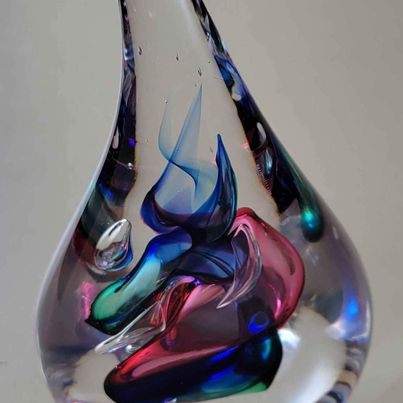 Vintage! Art Glass Teardrop Paperweight by Adam Jablonski, Signed on Bottom.