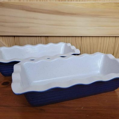 Pair of Blue & White Ironstone Rectangular Bakers