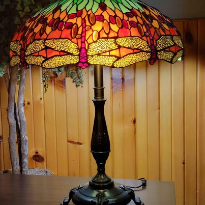 Stunning! Tiffany Style Stained Glass  Dragonfly Table Lamp w/ Approx 22