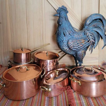 Assorted Tin Lined Copper Cookware w/ Brass Handles, 4 Rein Kupfer, 1 Oval Culinox, 3 Unmarked