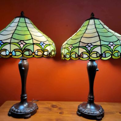 Beautiful! Pair of Tiffany Style ,Pull Chain Table Lamps in excellent condition.Measure 24