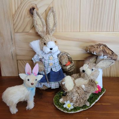 Cute! Sisal Bristal Bunny 3pc Easter Decor.